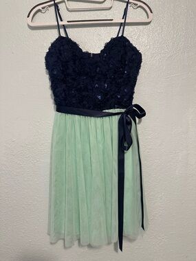 B Darlin Navy Sequin Floral Bodice with Mint Tulle Skirt Size 3/4